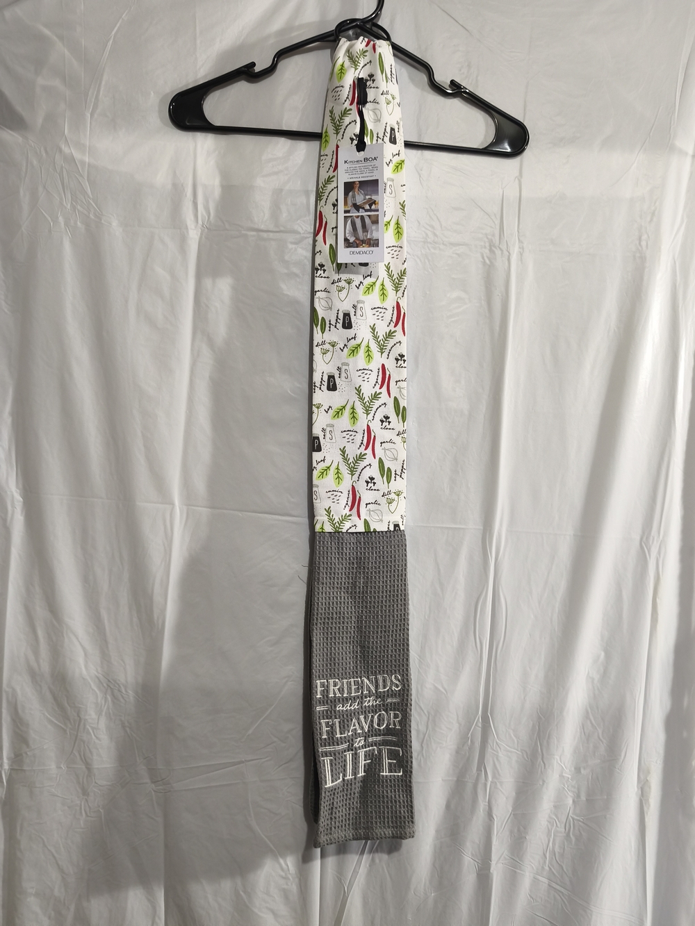 DEMDACO Friends Add Flavor to Life grey cotton kitchen boa.